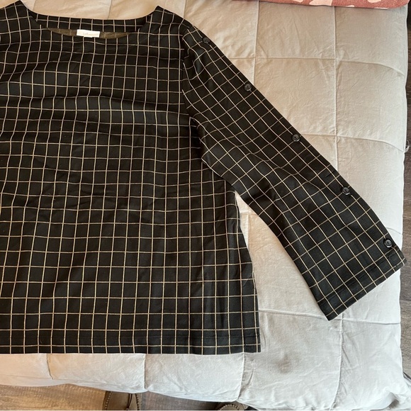 J Jill ponte knit tunic pullover top with bell sleeve  window pane plaid covers - Picture 4 of 7